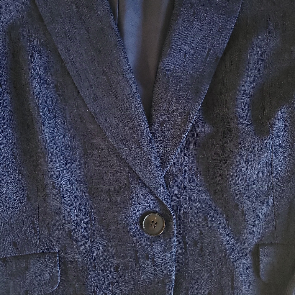 Lafayette 146 New York Blue Jacquard Wool Blend Single Button Blazer Women Sz 16 - Picture 10 of 12